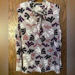 Nine West Sleeveless Tie Neck Blouse Purple Tones Women’s Size 2X